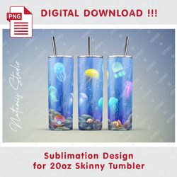 Aquarium Jellyfish Template - Seamless Sublimation Pattern - 20oz SKINNY TUMBLER - Full Tumbler Wrap