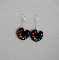 Large earrings Black Artist Palette Porcelain Jewelry Ceramic earrings Rainbow Painter Porcelain art Gift to the artist
