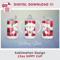 Cute Christmas Santa Claus Sublimation Design - Seamless Sublimation Pattern - 12oz SIPPY CUP - Full Cup Wrap