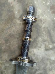 Custom Handmade Damascus Steel Double Edge 32 Inch Long Viking Sword with Leather Sheath