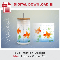 Aquarium Fish Sublimation Template - Seamless  Pattern - 16oz LIBBEY GLASS CAN - Full Can Wrap