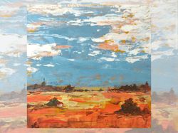 Abstraction landscape painting bright miniature 4 by 4