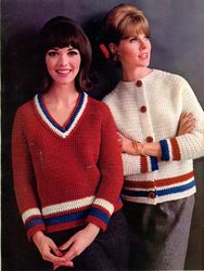 SET Vintage Crochet Pattern 187 Raglan V-Neck Pullover & Raglan Jacket Women
