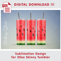 Watermelon Template - Seamless Sublimation Pattern - 20oz SKINNY TUMBLER - Full Tumbler Wrap