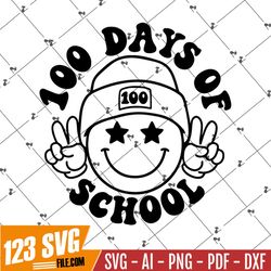 100 days of school SVG, Happy 100 days SVG, Retro Smiley Face Png, 100 days Teacher Shirt, Svg Files for Cricut