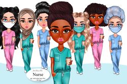 Nurse Gift Clipart, Nurse Png Bundle, Doctor Nurse Clipart, African American Girl Clipart, Nurse Fashion Illustration, H