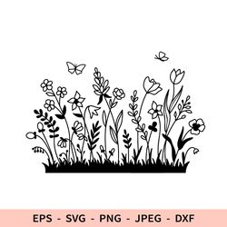 Wildflowers Svg Field File for Cricut Butterfly Outline dxf for laser cut