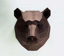 Bear Head, Paper Craft, Digital Template, Origami, PDF Download DIY, Low Poly, Wall decor