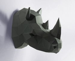 Rhino Head Wall Paper Craft, Digital Template, Origami, PDF Download DIY, Low Poly, Wall Decor