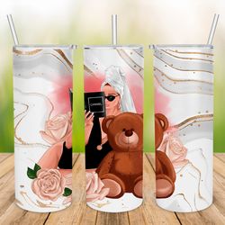 Girl with a book Sublimation Designs for Straight , Marble golden glitter 20 oz skinny tumbler template, digital png