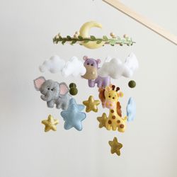 Handcrafted Giraffe, Elephant, Hippo, Lion and Safari Themed Felt Baby Mobile - Customizable Nursery Decor