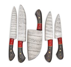 Custom handmade damascus steel chef knife set with leather sheath handles best valentines gift for him/her chef set
