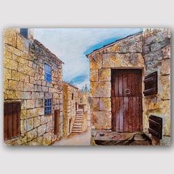 Original Acrylic Hand Made Painting SunnSunny Street in a Greek town Painting of architecture Wall Art