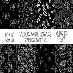 Seamless floral pattern black and white wildflower.