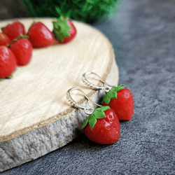 Strawberry earrings are funny, funky, quirky, weird berry fruit jewelry