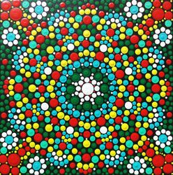 Mandala Painting Canvas Dot Original Painting 10" x 10" by NikaD Pointillism Trippy Psychedelic Artwork Dotted Spiritual