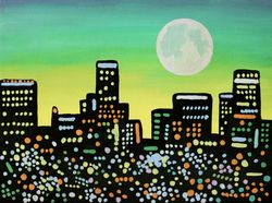 Los Angeles Skyline Painting Urban Landscape Original Art 7" x 9" inches by NikaDemenko City Abstract Cityscape Wall Art