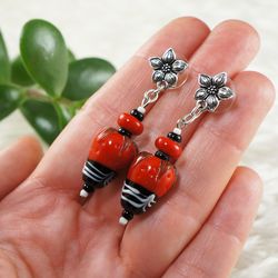 Red Strawberry Earrings Lampwork Murano Glass Strawberry in Chocolate Long Large Dangle Statement Earrings Jewelry 7096