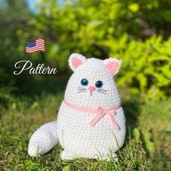 Crochet pattern white cat, Crochet cat amigurumi pattern Digital Download PDF