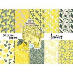 Lemonade paper, Lemonade pattern, Lemon digital pattern, Lemon digital paper, Spring pattern, Citrus digital paper Flora