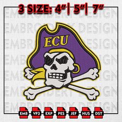 East Carolina Pirates Embroidery file, NCAAF teams Embroidery Designs, East Carolina Football, Machine Embroidery