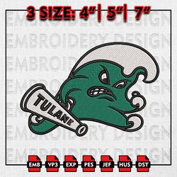 Tulane Green Wave Embroidery file, NCAAF teams Embroidery Designs, Tulane College Football, Machine Embroidery