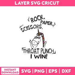 Rock Paper Scissors Throat Punch I Win Svg, Unicorn Svg, Png Dxf Eps File