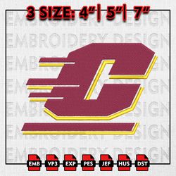 Central Michigan Chippewas Embroidery file, NCAA D1 teams Embroidery Designs, NCAA College Football, Machine Embroidery