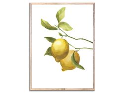 Lemon Painting Citrus Watercolor Art Print Lemon Tree Print Yellow Green Kitchen Wall Art Minimalist Wall Decor