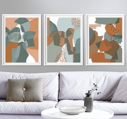 Three Prints Rust And Green Abstract Set Of 3 Digital Download Abstract Painting Triptych Poster Large Wall Art Home Art