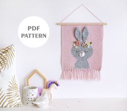 crochet bunny decor, wall hanging decor pattern, wall decor pattern, crochet decor, nursery wall decor, crochet bunny