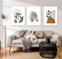 3 Piece Prints Printable Wall Art Leaf Print Abstract Art Large Artwork Leaves Art Set Of 3 Scandi Poster Rust And Green