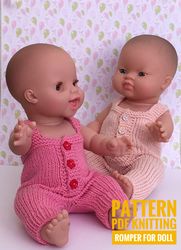 Pattern PDF knitting romper for doll 13-14 inch, tutorial clothes for doll, pattern wardrobe doll,  Minikane  doll