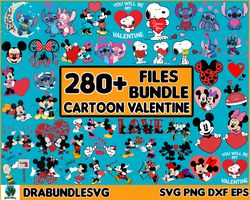 280 Valentine Cartoon SVG Bundle, Valentine Svg Bundle, Valentines Stitch Svg, Valentine Movie Png, SVG Cut File, Digita