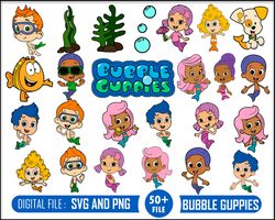 50 Bubble Guppies SVG Bundle Vector Cliparts , Bubble Guppies Layered cutfiles - png, eps, svg, dxf, pdf