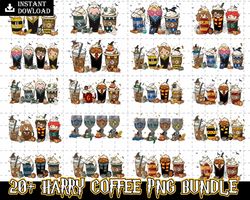 Harry Fall Coffee Png, Halloween Coffee Latte Bundle, 5 Files Harry Coffee Latte, Fall Coffee Png Bundle, Hand Drawn Des