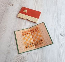 Soviet Latvian pocket chess vintage - folding booklet travel chess USSR