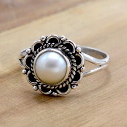 Natural Pearl 925 Solid Silver Rings For Women, Freshwater Pearl Handmade Unique Ring Jewelry Wedding Gift