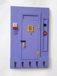 Friends apartment purple door Friends key holder for wall, Friends Gift wall Key Hook Holder, yellow frame friends welco