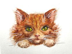 Orange Cat Painting Original Watercolor Art ACEO pet portrait Miniature Artwork painting 