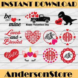 Valentines PNG Bundle Valentine Monogram PNG for Subliamtion Valentines Day Love Unicorn Girl Heart Boy Valentine