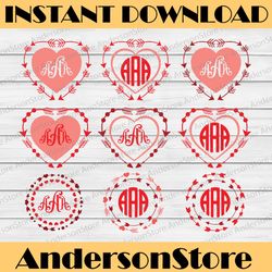 Valentine SVG, Heart Arrow monogram svg Bundle SVG Eps Png Dxf, Cricut Silhouette Digital Cut Files Instant Download