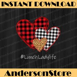 Three Hearts Buffalo Plaid Lunch Lady Valentine's Day PNG, Heart trio png, Buffalo Plaid Leopard Heart png, Valentine
