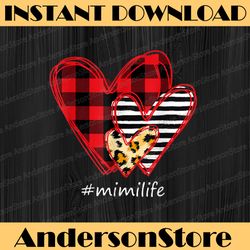 Three Hearts Leopard Buffalo Plaid PNG, Mimi Life Valentine Png, Valentine Sublimation Designs Downloads