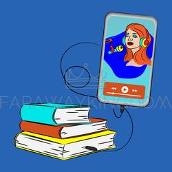 LISTEN ONLINE Audiobook Smart Phone Internet Vector Illustration