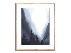 Yosemite Mountain Watercolor Art Print California National Park Wall Art Pine Tree Indigo Wall Decor Dark Blue Mountains