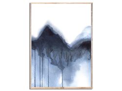 Indigo Mountain Art Print Milford Sound Watercolor Painting New Zealand Landscape Abstract Watercolor Wall Art Dark Blue