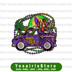 Mardi Gras Truck With Mask Fleur De Lis And Crawfish Png Sublimation Design, Mardi Gras Png, Mardi Gras Truck Png