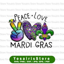 Peace Love Mardi Gras PNG, Mardi Gras PNG, Sublimation PNG Design, Mardi Gras festival png