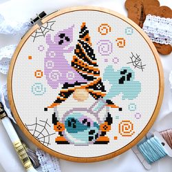 Halloween gnome cross stitch, Pumpkin cross stitch, Witch cross stitch, Ghost cross stitch, Digital download PDF
